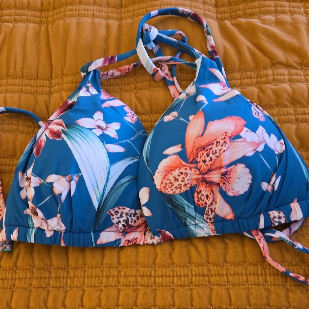 La Blanca Flyaway Orchid Floral Print Halter Bikini Top Size 16
